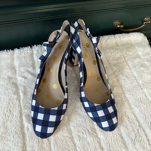 Boden Sena Block Heel Slingbacks, Navy blue & white check gingham, sz 9